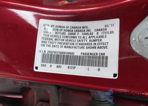 2011 Honda Civic Lx из США, поврежденный, VIN 2HGFA1F56BH549900